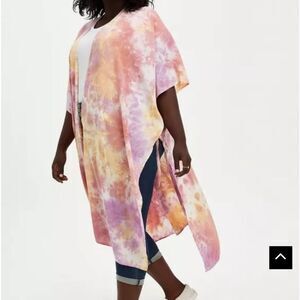Torrid Tie Dye Pink Longline Open Front Ruana Kimono Size OS